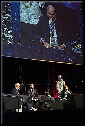 Edwin Aldrin, Lukas Viglietti und Alexey Leonov (von links)